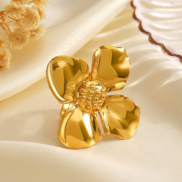 Wholesale Women's Stainless Steel Flower Ring 18K Goldplated