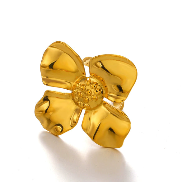 Wholesale Women's Stainless Steel Flower Ring 18K Goldplated