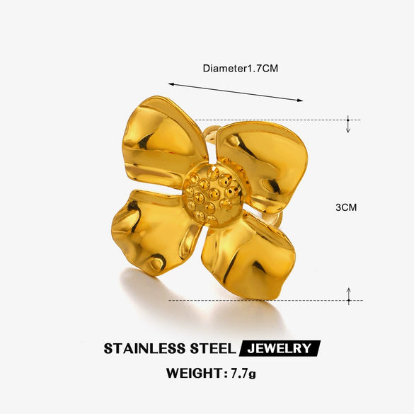Wholesale Women's Stainless Steel Flower Ring 18K Goldplated