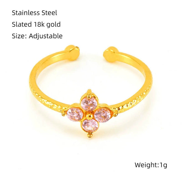 Wholesale Women's 316L Stainless Steel Flower Ring With Inlaid Zircon And Electroplating Treatment