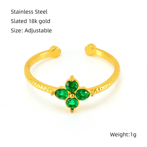 Wholesale Women's 316L Stainless Steel Flower Ring With Inlaid Zircon And Electroplating Treatment
