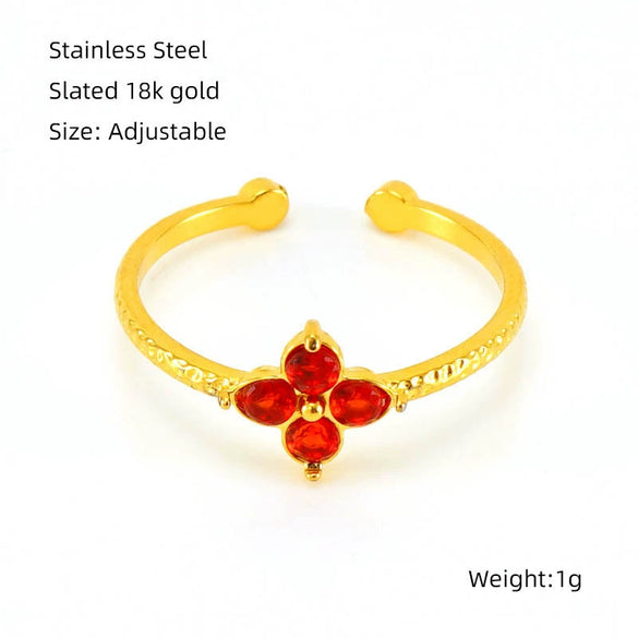 Wholesale Women's 316L Stainless Steel Flower Ring With Inlaid Zircon And Electroplating Treatment
