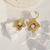 Wholesale Women's Stainless Steel Flower Tassel Pearl Earrings With Electroplating