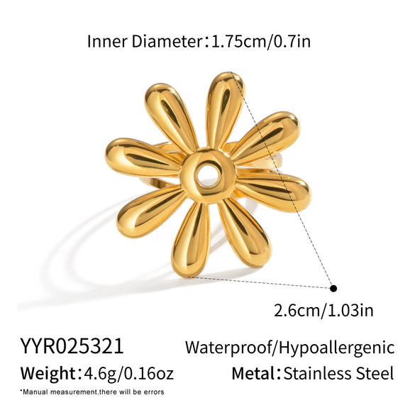 Wholesale Women's Stainless Steel Flowershaped Open Ring 18K Gold Vacuum Plated Minimalist Style Hand Accessory