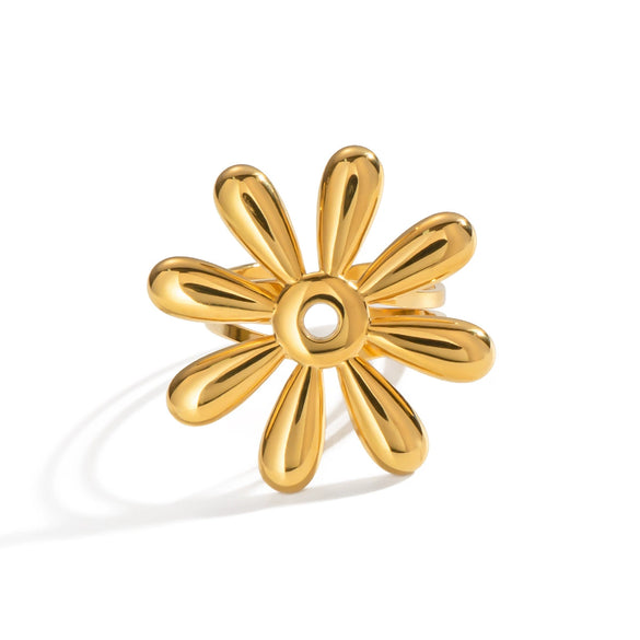 Wholesale Women's Stainless Steel Flowershaped Open Ring 18K Gold Vacuum Plated Minimalist Style Hand Accessory