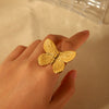 Wholesale Women's Stainless Steel French Court Style Butterfly Ring With Geometric And Animal Patterns And Electroplating Process
