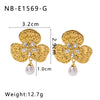 Wholesale Women's Stainless Steel French Retro Court Style Clover Earrings With Diamond Pearl Flower Design Electroplated 18K Vacuum Plating In Furnace Geometric Pattern