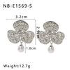 Wholesale Women's Stainless Steel French Retro Court Style Clover Earrings With Diamond Pearl Flower Design Electroplated 18K Vacuum Plating In Furnace Geometric Pattern