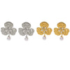 Wholesale Women's Stainless Steel French Retro Court Style Clover Earrings With Diamond Pearl Flower Design Electroplated 18K Vacuum Plating In Furnace Geometric Pattern