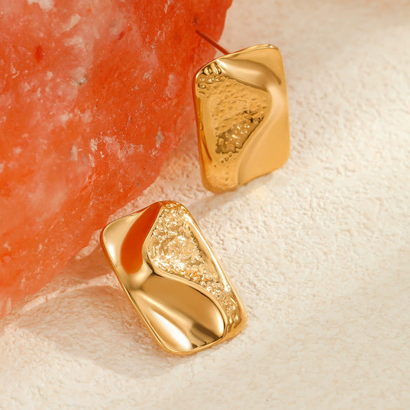 Wholesale Women's Stainless Steel French Retro Geometric Square Line Design 18K Gold Plated Earrings
