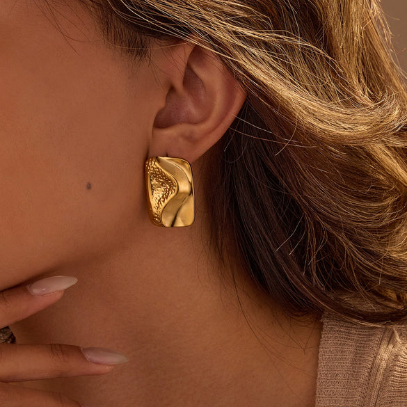 Wholesale Women's Stainless Steel French Retro Geometric Square Line Design 18K Gold Plated Earrings