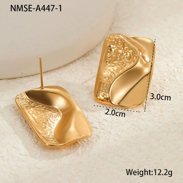 Wholesale Women's Stainless Steel French Retro Geometric Square Line Design 18K Gold Plated Earrings