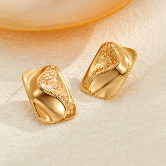 Wholesale Women's Stainless Steel French Retro Geometric Square Line Design 18K Gold Plated Earrings