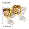 Wholesale Women's Stainless Steel Freshwater Pearl Irregular Pendant Earrings With Geometric Design And Electroplating Treatment 18K Gold Plated Do Not Fade Natural Style