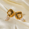 Wholesale Women's Stainless Steel Freshwater Pearl Irregular Pendant Earrings With Geometric Design And Electroplating Treatment 18K Gold Plated Do Not Fade Natural Style