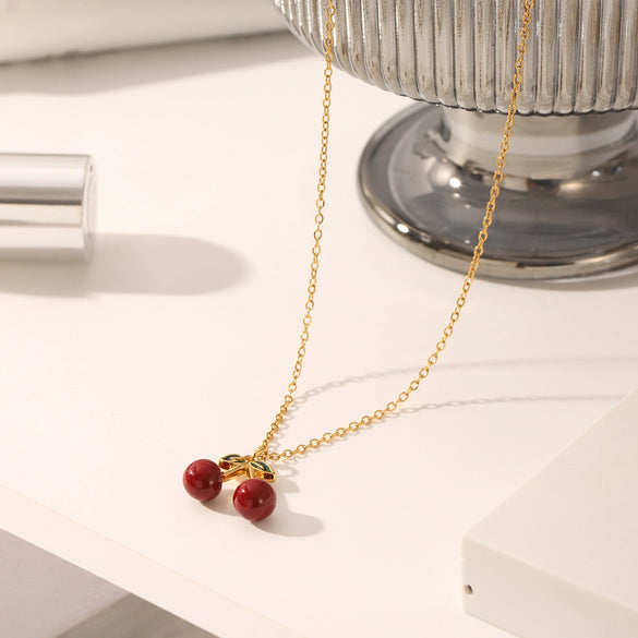Wholesale Women's Stainless Steel Fruit Pendant Necklace With Pvd Vacuum Plating And Dripping Oil Craft