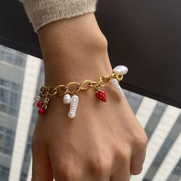 Wholesale Women's Stainless Steel Fruit Shape Electroplated Retro Minimalist Original Design Bracelet Jewelry