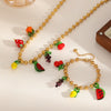 Wholesale Women's Stainless Steel Fruit Shaped Beaded Clavicle Chain Jewelry Set With Resin Pendant Electroplated