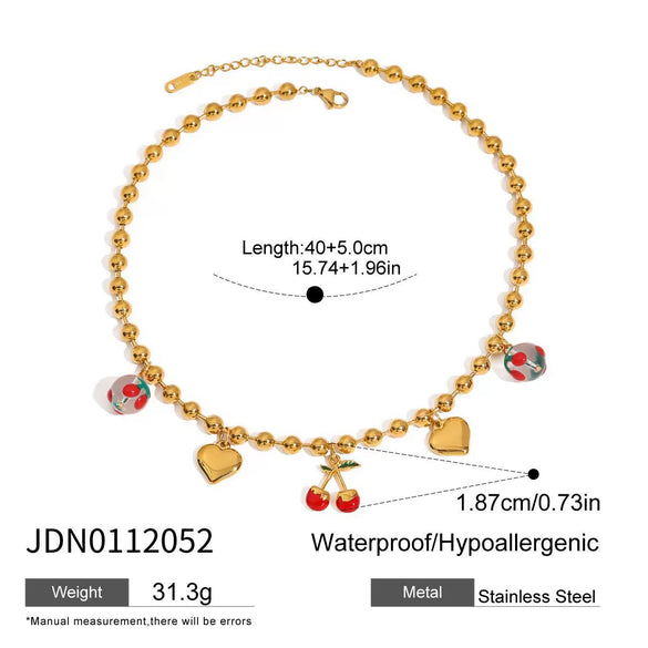 Wholesale Women's Stainless Steel Fruit Shaped Necklace Bracelet And Cherry Earrings With Electroplating