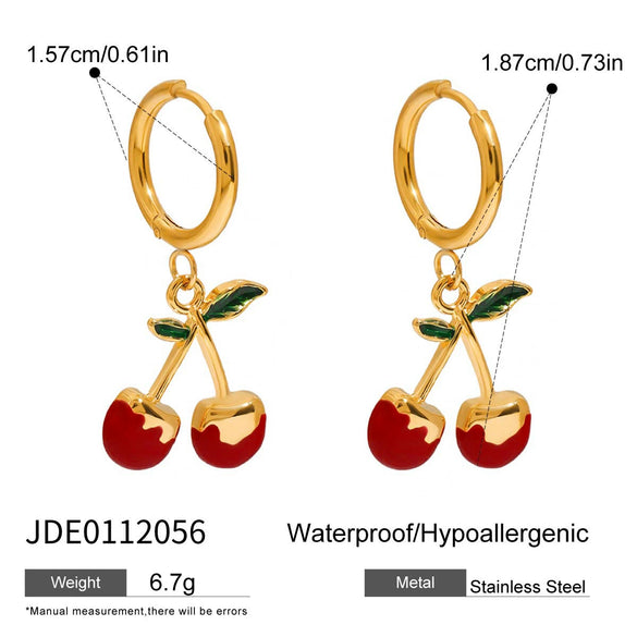 Wholesale Women's Stainless Steel Fruit Shaped Necklace Bracelet And Cherry Earrings With Electroplating