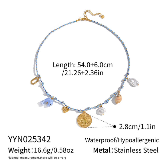 Wholesale Women's Stainless Steel Geometric And Heart Shape Multipendant Rope Chain Necklace With Pvd Furnace Vacuum Real Gold Plating