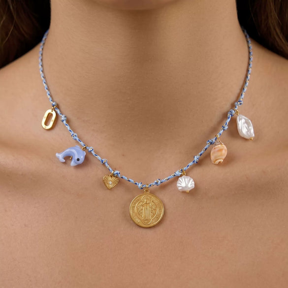 Wholesale Women's Stainless Steel Geometric And Heart Shape Multipendant Rope Chain Necklace With Pvd Furnace Vacuum Real Gold Plating