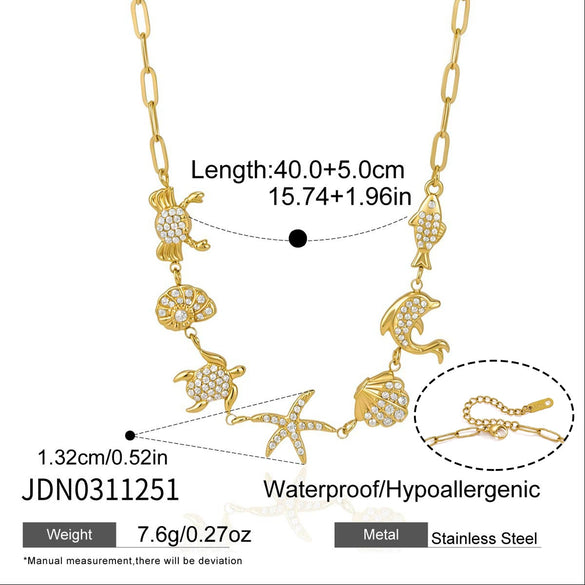 Wholesale Women's Stainless Steel Geometric Animal Style Necklace With Pvd Furnace Vacuum Real Gold Plating