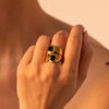 Wholesale Women's Stainless Steel Geometric Asymmetric Zircon Inlaid Ring 18K Gold Electroplated Nonfading Jewelry