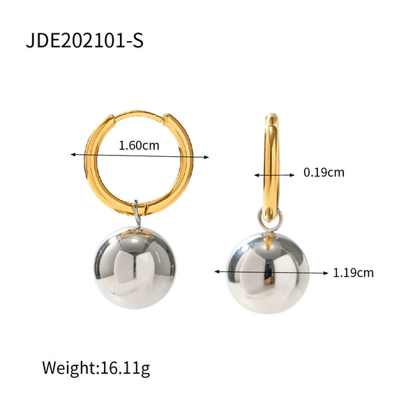 Wholesale Women's Stainless Steel Geometric Ball Pendant Electroplated Earrings