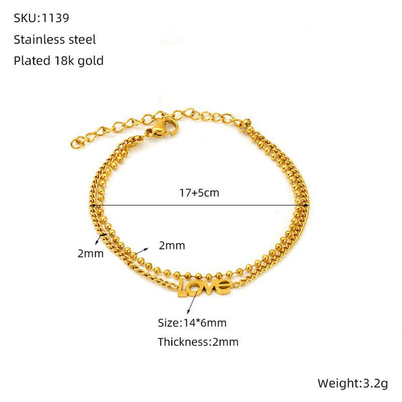 Wholesale Women's Stainless Steel Geometric Bead Bracelet With Love Pendant And Electroplating Design