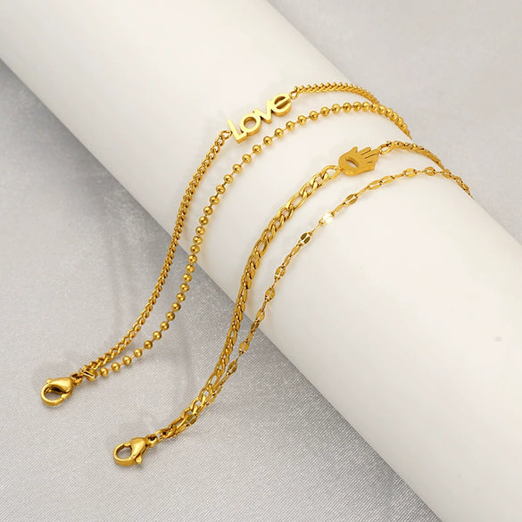 Wholesale Women's Stainless Steel Geometric Bead Bracelet With Love Pendant And Electroplating Design