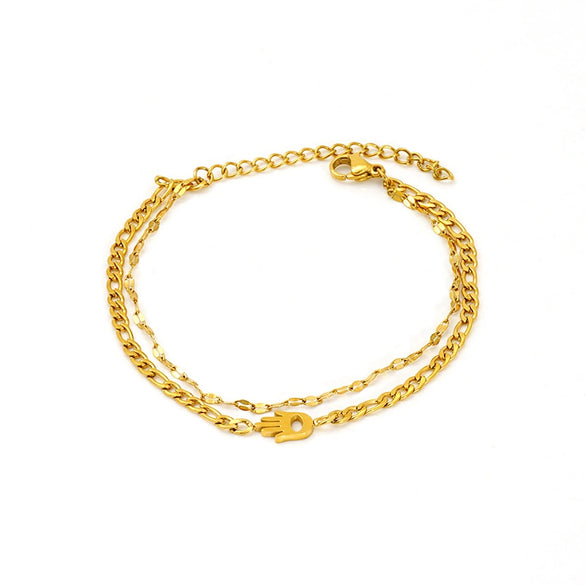 Wholesale Women's Stainless Steel Geometric Bead Bracelet With Love Pendant And Electroplating Design