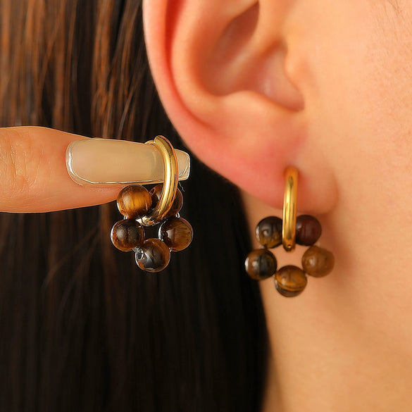 Wholesale Women's Stainless Steel Geometric Beaded Earrings With Electroplating