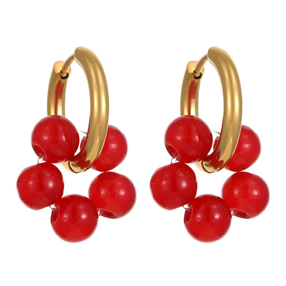 Wholesale Women's Stainless Steel Geometric Beaded Earrings With Electroplating