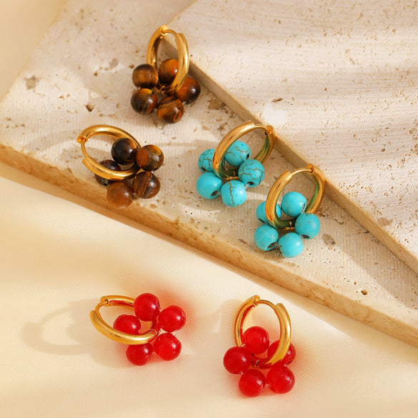 Wholesale Women's Stainless Steel Geometric Beaded Earrings With Electroplating