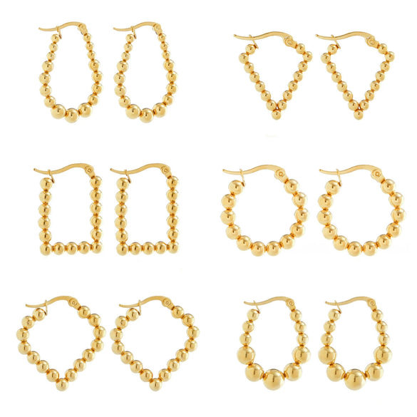 Wholesale Women's Stainless Steel Geometric Beaded Electroplated Earrings