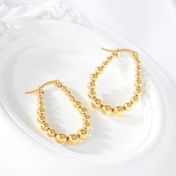 Wholesale Women's Stainless Steel Geometric Beaded Electroplated Earrings