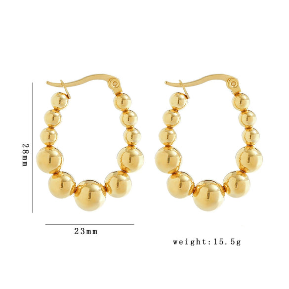 Wholesale Women's Stainless Steel Geometric Beaded Electroplated Earrings