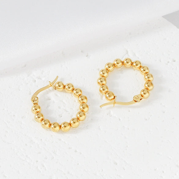 Wholesale Women's Stainless Steel Geometric Beaded Electroplated Earrings