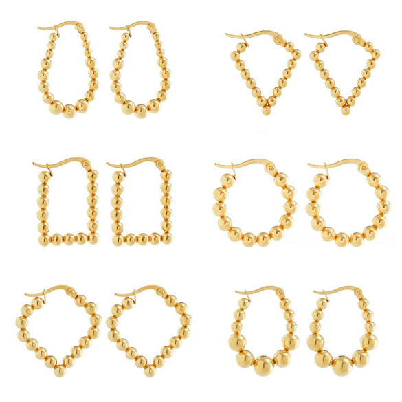 Wholesale Women's Stainless Steel Geometric Beaded Electroplated Earrings