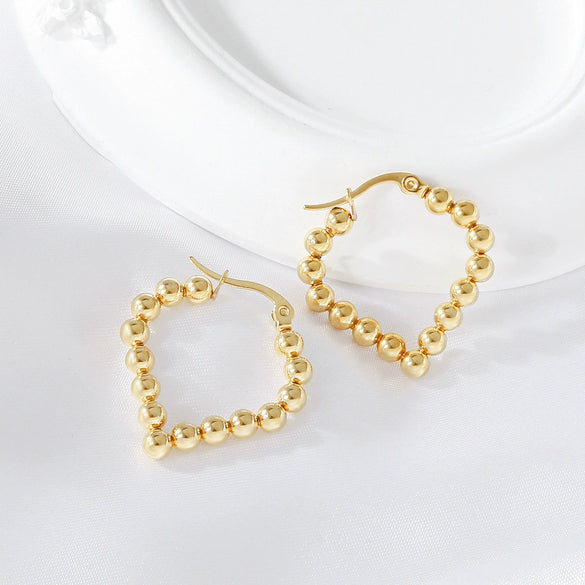 Wholesale Women's Stainless Steel Geometric Beaded Electroplated Earrings