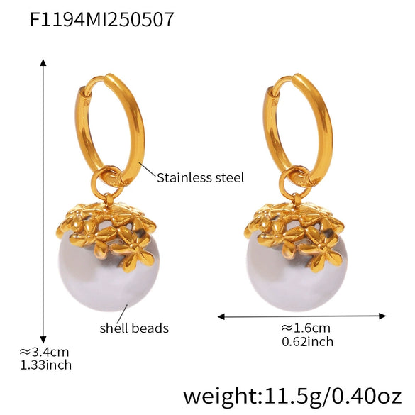 Wholesale Women's 316L Stainless Steel Geometric Beaded Floret Fashion Simple Electroplated Earrings