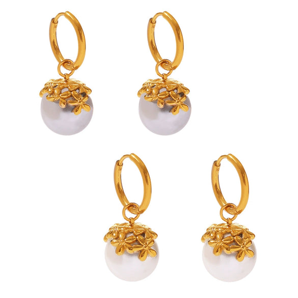 Wholesale Women's 316L Stainless Steel Geometric Beaded Floret Fashion Simple Electroplated Earrings