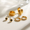 Wholesale Women's Stainless Steel Geometric Black Agate Rhinestone Electroplated Earrings