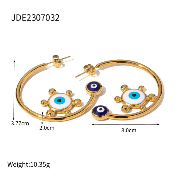 Wholesale Women's Stainless Steel Geometric Blue Eye Pendant Earrings With Electroplating Treatment