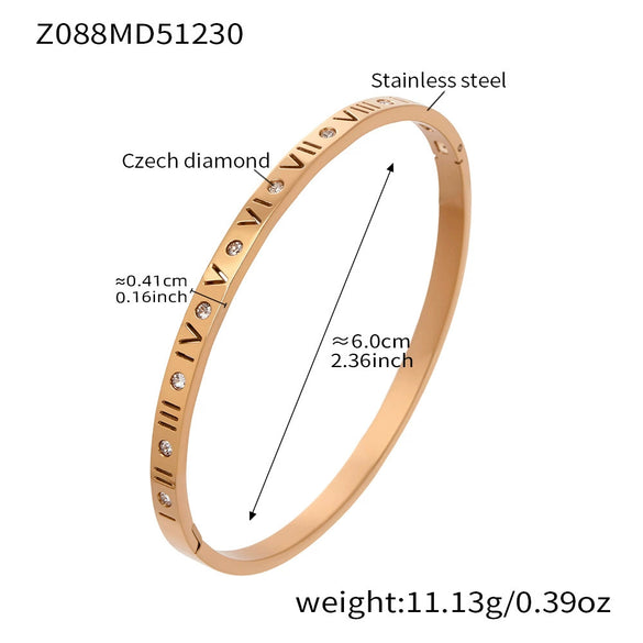 Wholesale Women's Stainless Steel Geometric Bracelet Set Inlaid With Zircon And Plated With 18K Real Gold