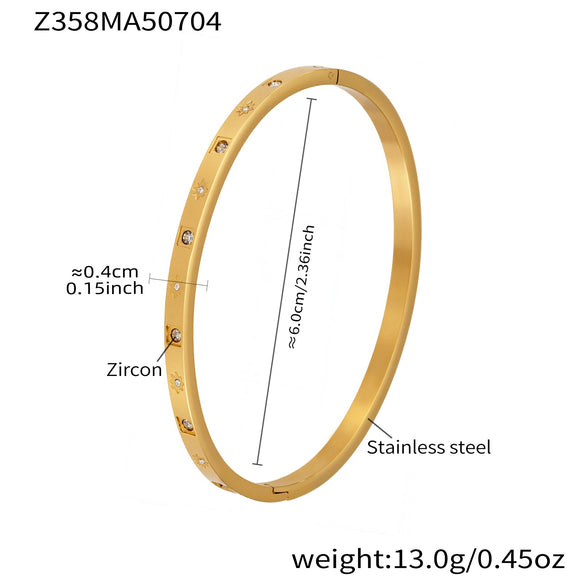Wholesale Women's Stainless Steel Geometric Bracelet Set Inlaid With Zircon And Plated With 18K Real Gold