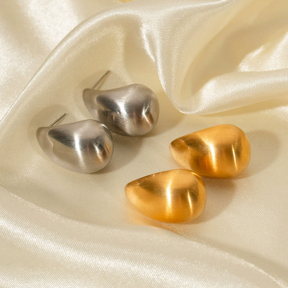 Wholesale Women's Stainless Steel Geometric Brushed And Electroplated Water Drop Hollow Earrings Light Luxury