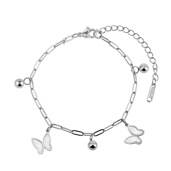Wholesale Women's Stainless Steel Geometric Butterfly Anklet With Steel Beads Electroplated Original Design