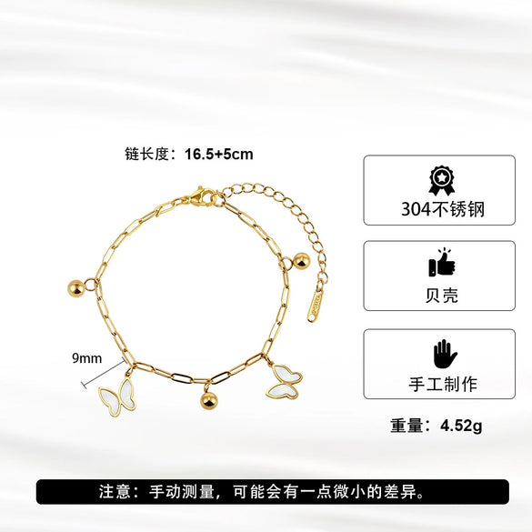Wholesale Women's Stainless Steel Geometric Butterfly Anklet With Steel Beads Electroplated Original Design